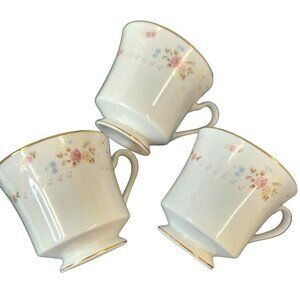 Silverie Fine China Footed Teacup Gold Trim Pink Floral Pattern Set of 3